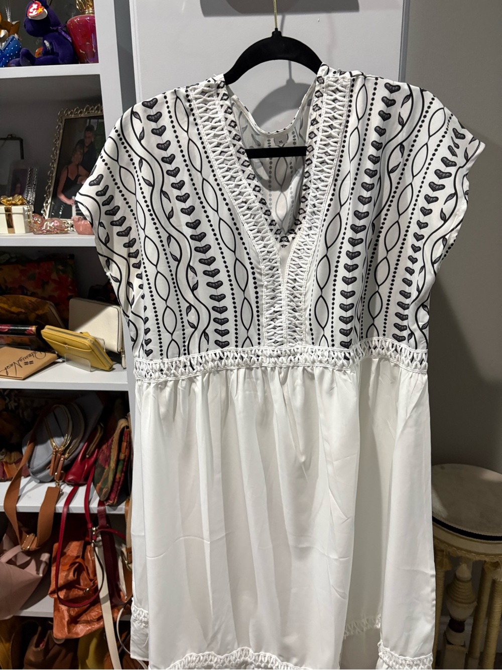 Women's White Embroidered V-Neck Dress